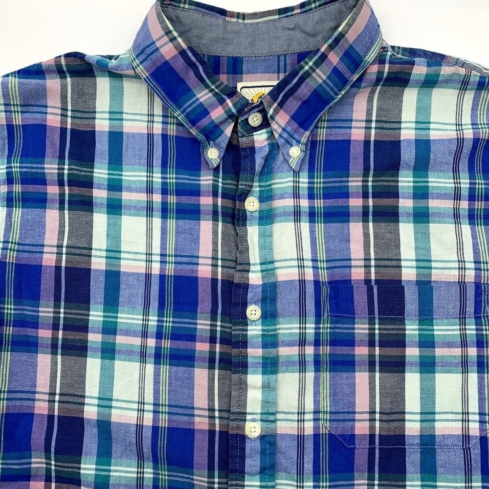 Surf Pendleton Button Down Shirt Mens Large Blue Plaid Short Sleeve Cotton L